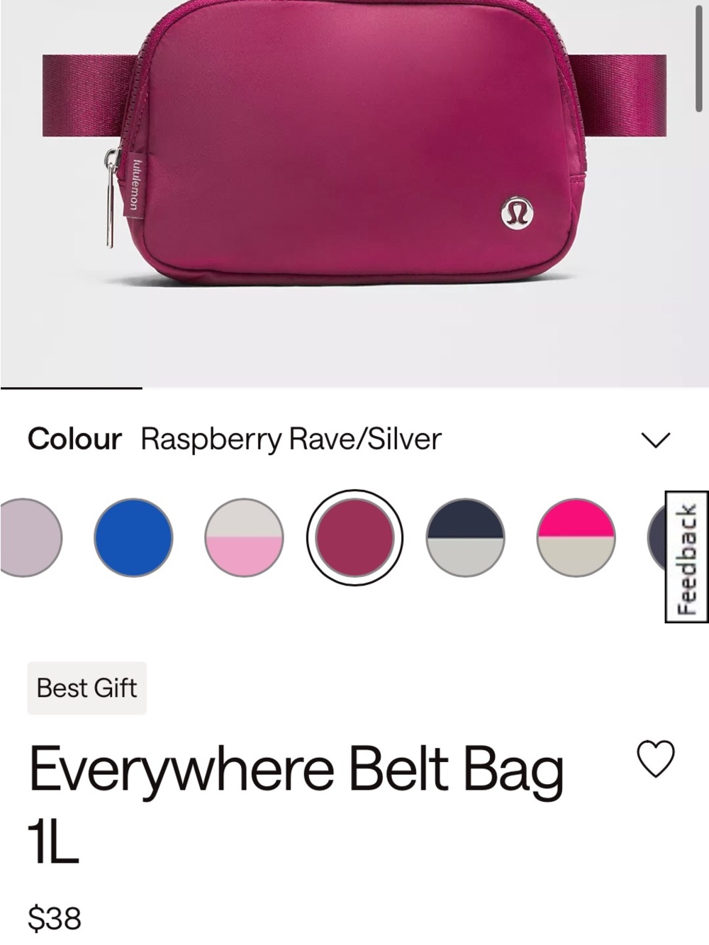 lululemon athletica Everywhere Belt Bag - Raspberry Rave with Silver Hardware